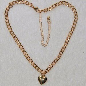 Gold Puff Heart Drop Choker Necklace 16" Hip Hop Pop NEW
